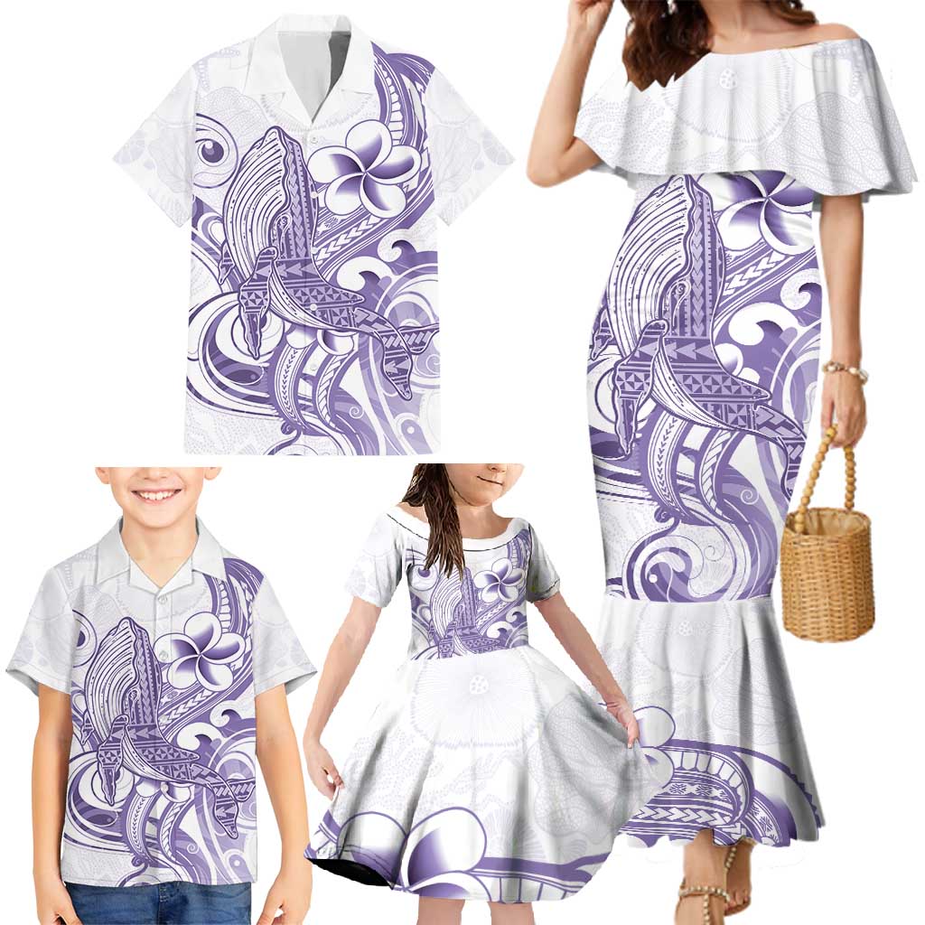 Purple Hawaii Family Matching Mermaid Dress and Hawaiian Shirt Humpback Whale Tattoo Polynesian Tribal Ocean Vibes