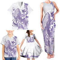 Purple Hawaii Family Matching Tank Maxi Dress and Hawaiian Shirt Humpback Whale Tattoo Polynesian Tribal Ocean Vibes