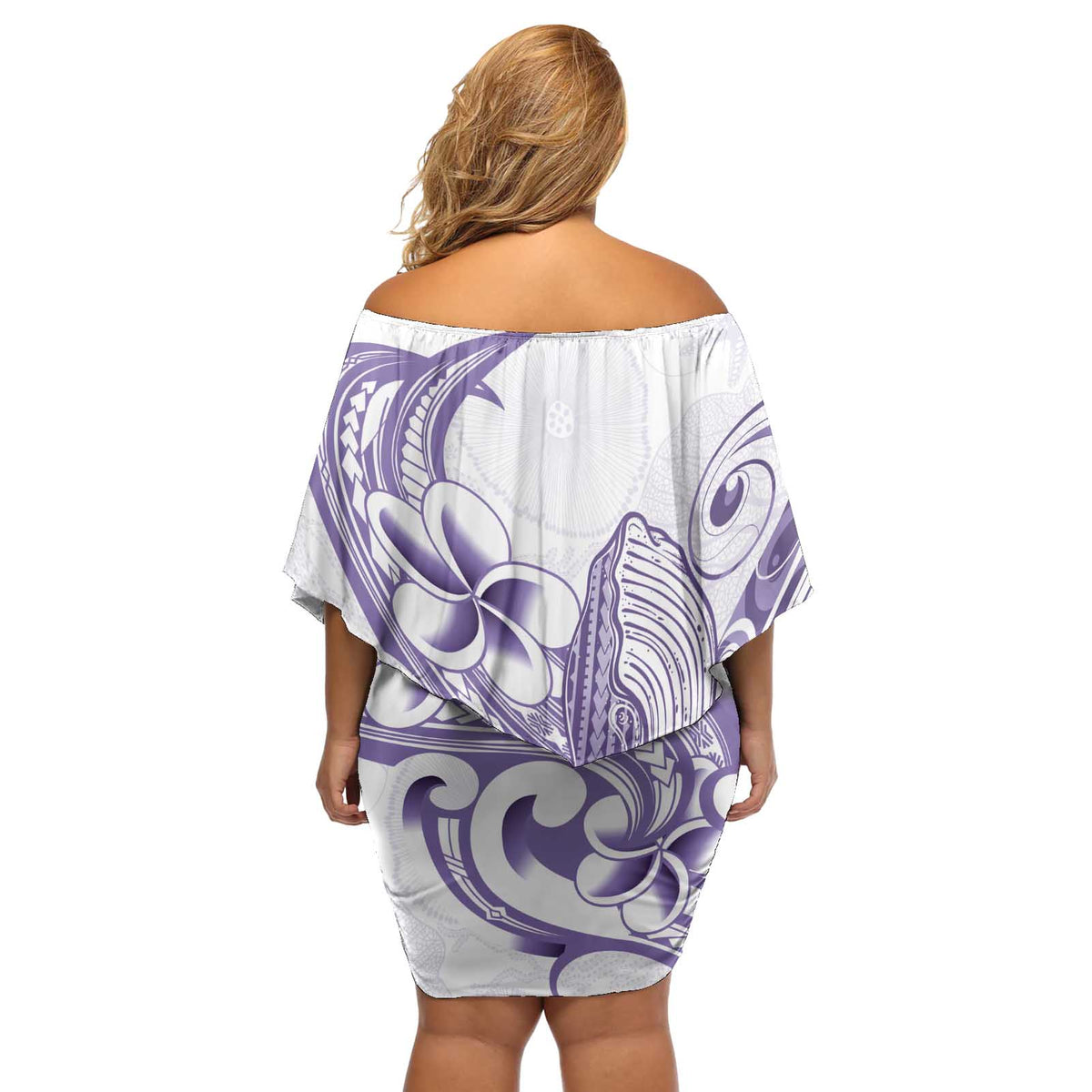 Purple Hawaii Off Shoulder Short Dress Humpback Whale Tattoo Polynesian Tribal Ocean Vibes LT14 - Polynesian Pride