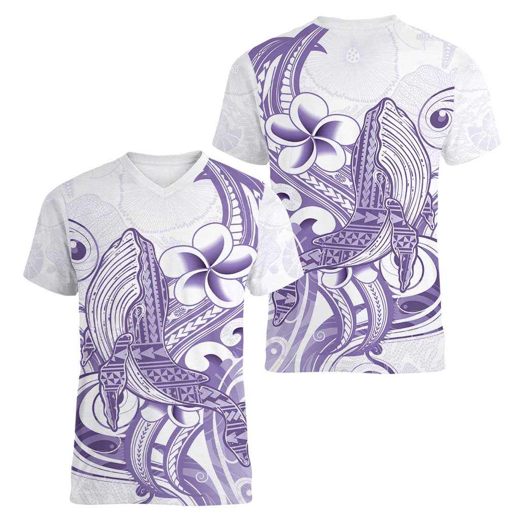 Purple Hawaii Women V-Neck T-Shirt Humpback Whale Tattoo Polynesian Tribal Ocean Vibes