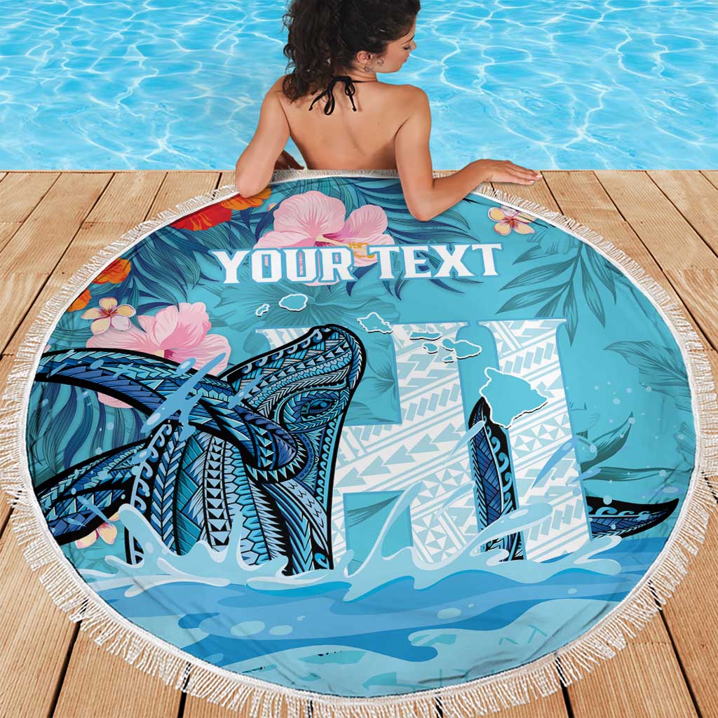 Personalised Hawaii Beach Blanket Humpback Whale Tattoo With Tropical Flowers