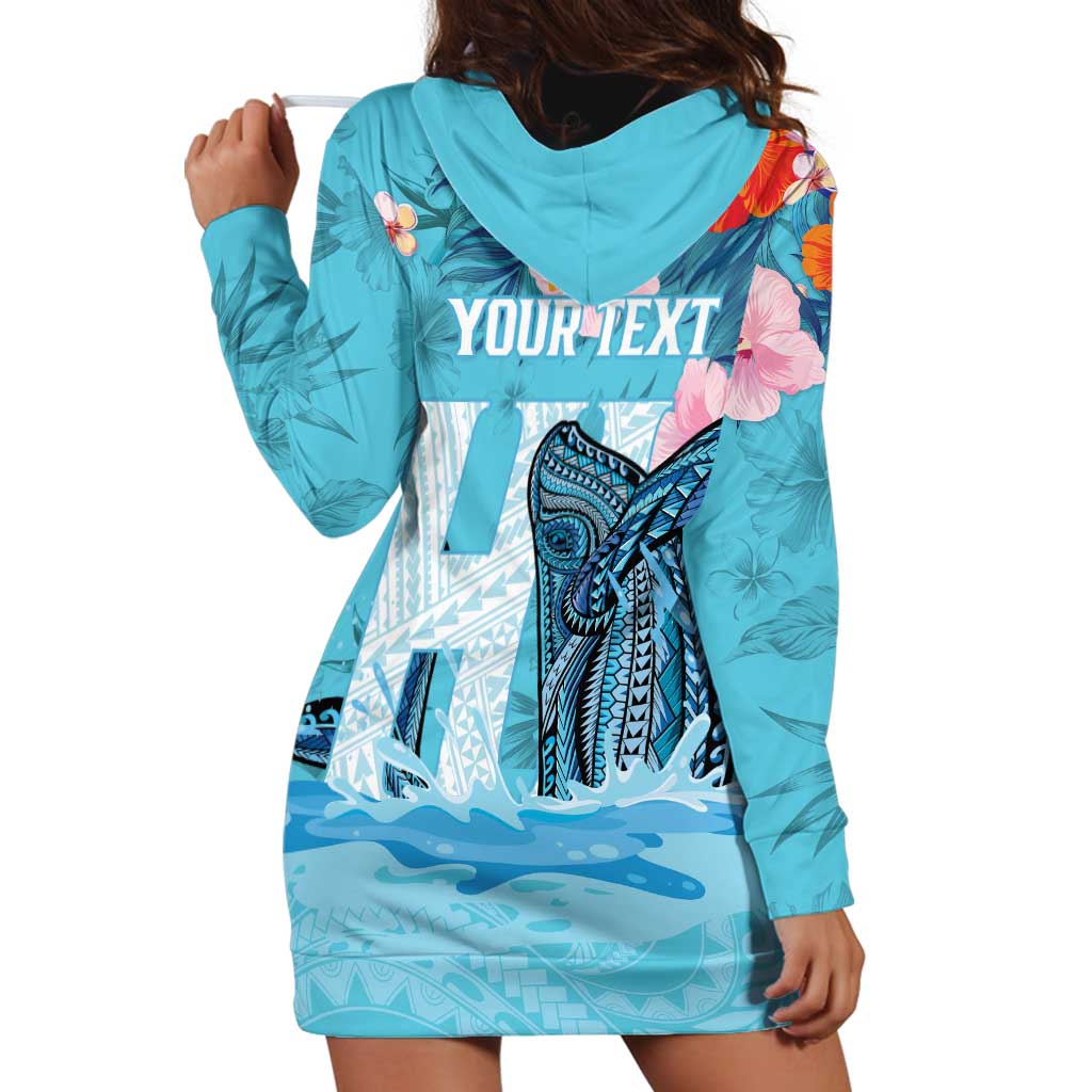 Personalised Hawaii Hoodie Dress Humpback Whale Tattoo With Tropical Flowers