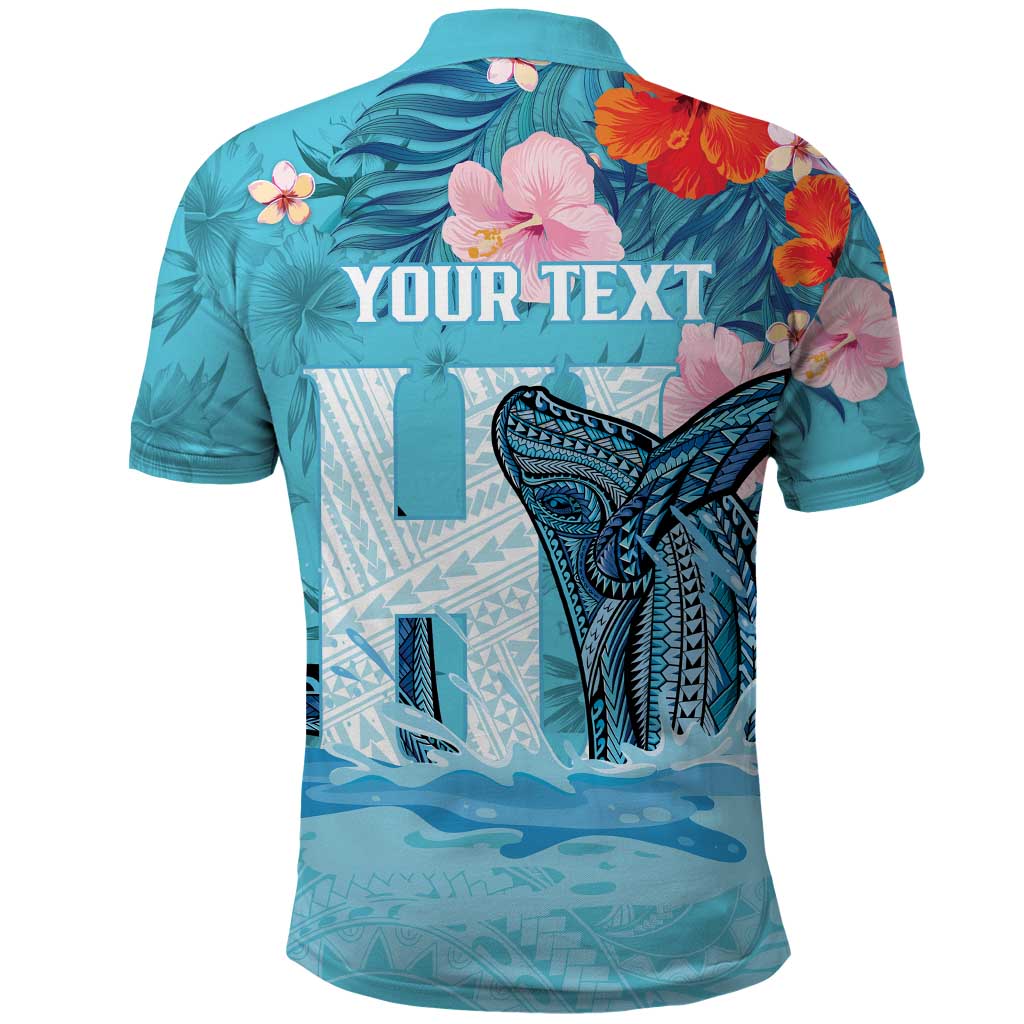Personalised Hawaii Polo Shirt Humpback Whale Tattoo With Tropical Flowers LT14 - Polynesian Pride