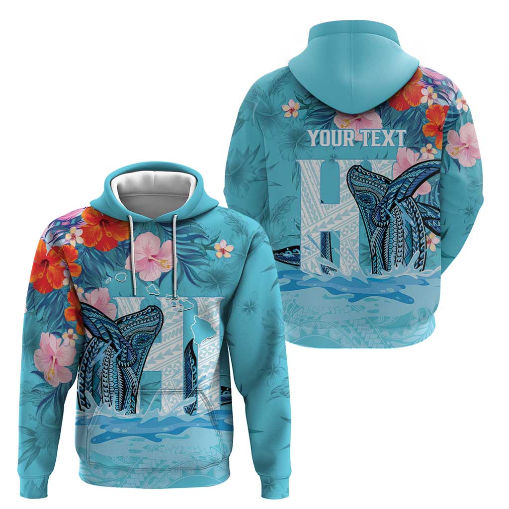Personalised Hawaii Zip Hoodie Humpback Whale Tattoo With Tropical Flowers