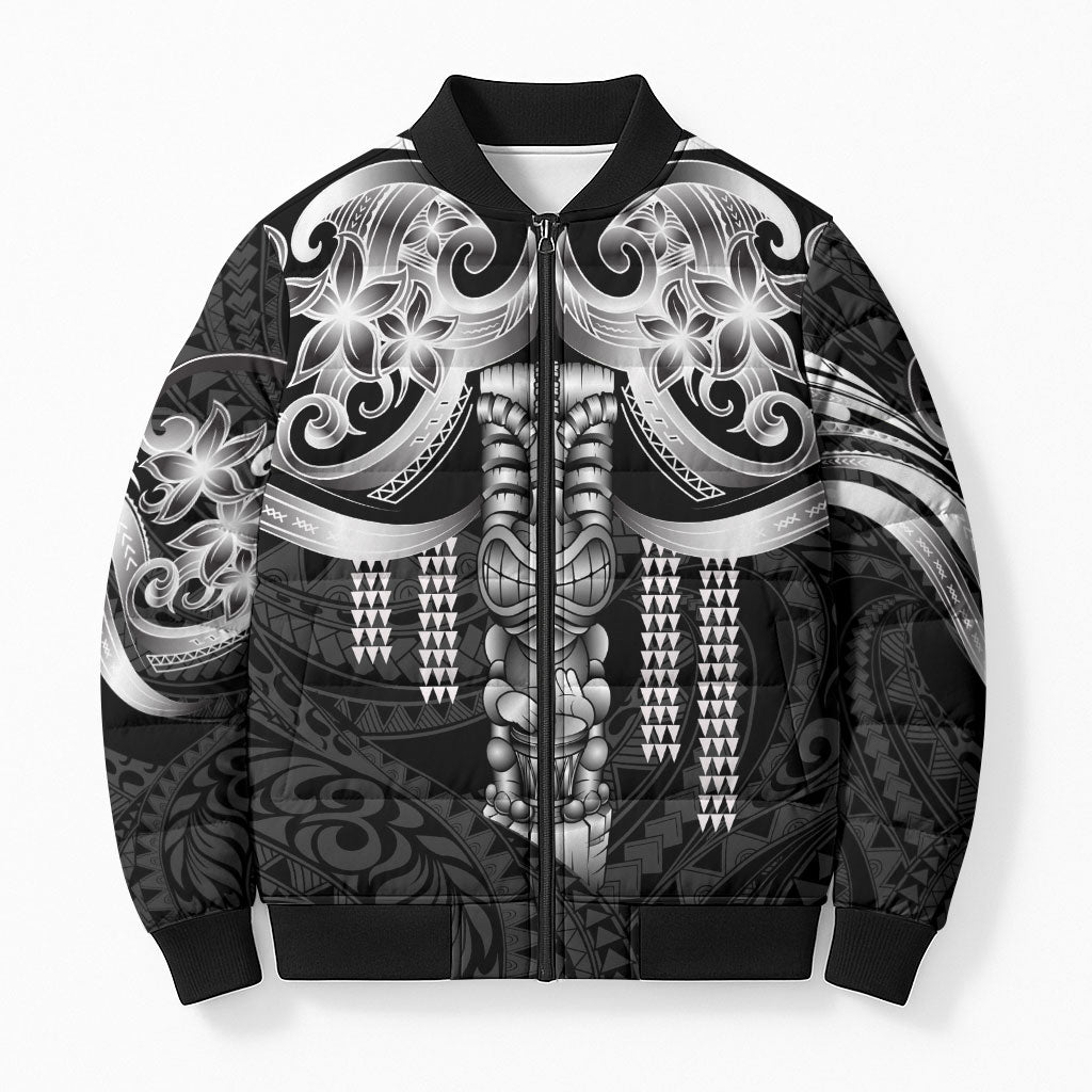 Tiki Drum Hawaii Bomber Puffer Jacket Hawaiian Kakau Tattoo Style LT14 Unisex Black - Polynesian Pride