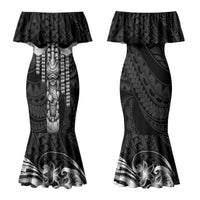 Tiki Drum Hawaii Couples Matching Mermaid Dress and Long Sleeve Button Shirt Hawaiian Kakau Tattoo Style LT14 - Polynesian Pride