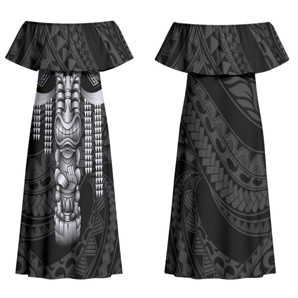 Tiki Drum Hawaii Couples Matching Off Shoulder Maxi Dress and Hawaiian Shirt Hawaiian Kakau Tattoo Style LT14 - Polynesian Pride