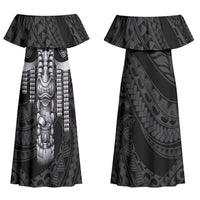 Tiki Drum Hawaii Couples Matching Off Shoulder Maxi Dress and Hawaiian Shirt Hawaiian Kakau Tattoo Style LT14 - Polynesian Pride