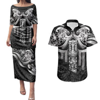 Tiki Drum Hawaii Couples Matching Puletasi and Hawaiian Shirt Hawaiian Kakau Tattoo Style LT14 Black - Polynesian Pride