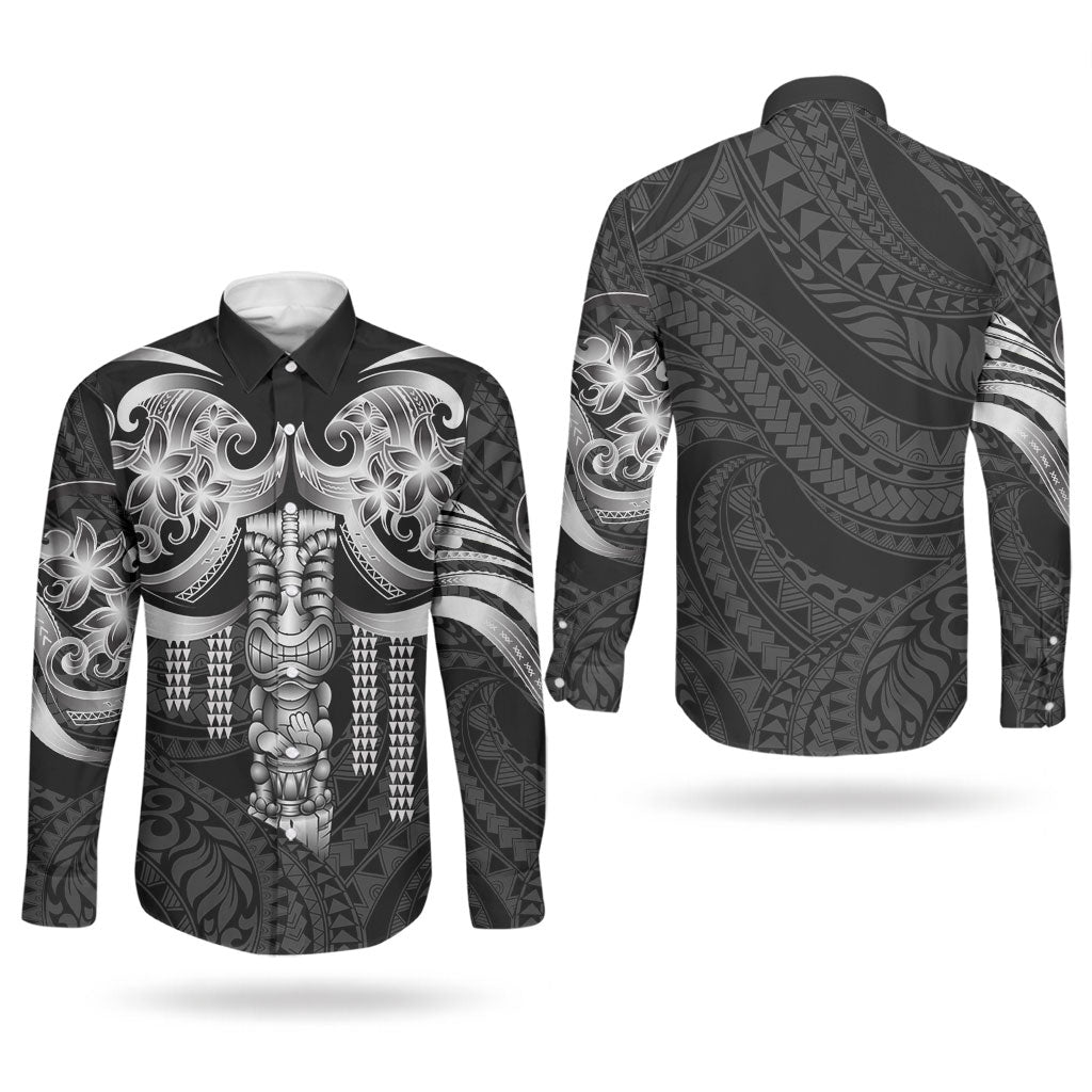 Tiki Drum Hawaii Couples Matching Short Sleeve Bodycon Dress and Long Sleeve Button Shirt Hawaiian Kakau Tattoo Style LT14 - Polynesian Pride