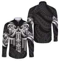 Tiki Drum Hawaii Family Matching Mermaid Dress and Hawaiian Shirt Hawaiian Kakau Tattoo Style LT14 Dad's Shirt - Long Sleeve Black - Polynesian Pride