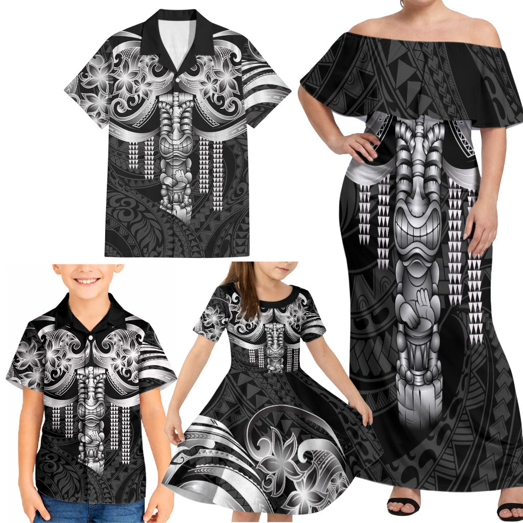 Tiki Drum Hawaii Family Matching Off Shoulder Maxi Dress and Hawaiian Shirt Hawaiian Kakau Tattoo Style LT14 - Polynesian Pride