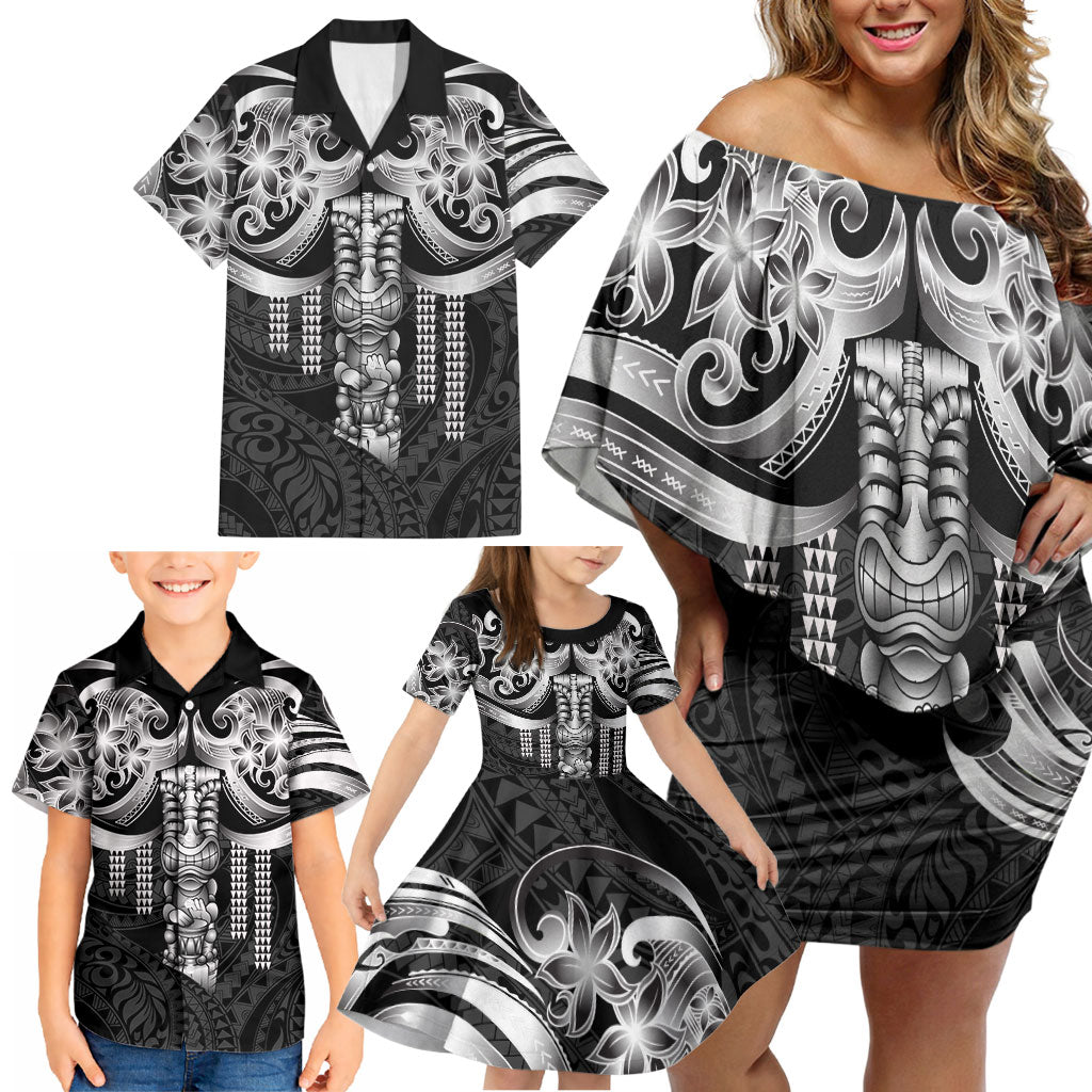Tiki Drum Hawaii Family Matching Off Shoulder Short Dress and Hawaiian Shirt Hawaiian Kakau Tattoo Style LT14 - Polynesian Pride