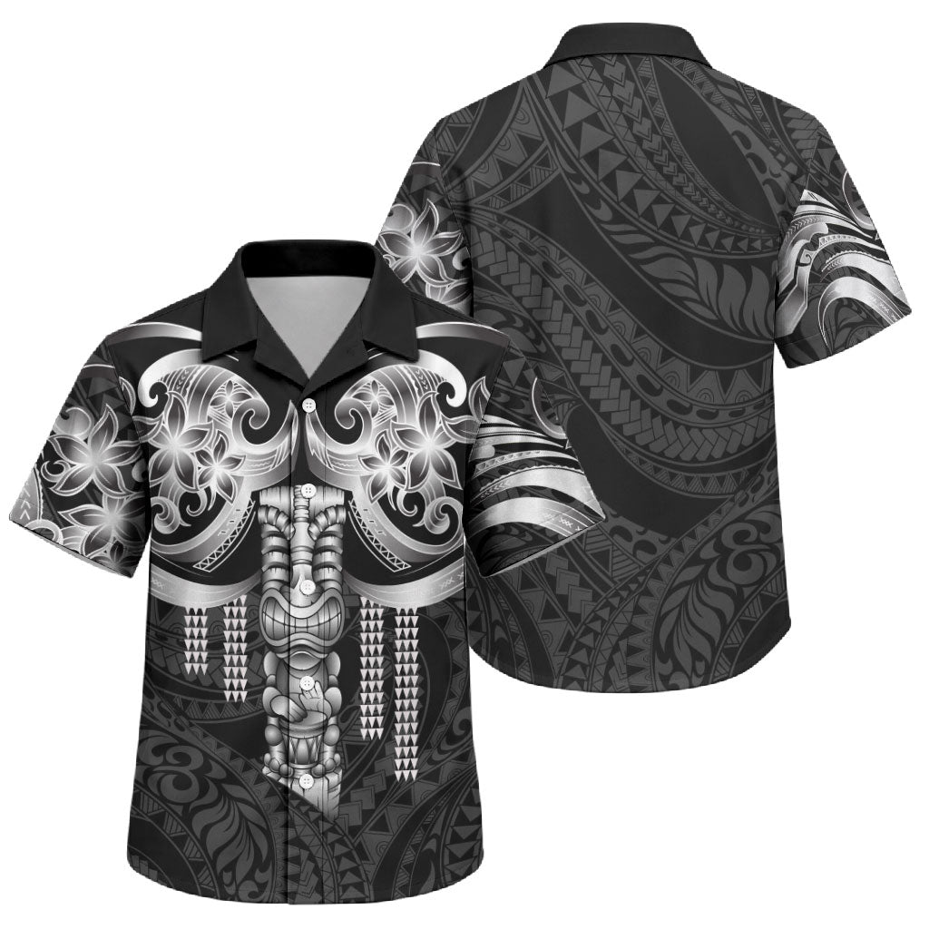 Tiki Drum Hawaii Family Matching Off Shoulder Short Dress and Hawaiian Shirt Hawaiian Kakau Tattoo Style LT14 Son's Shirt Black - Polynesian Pride