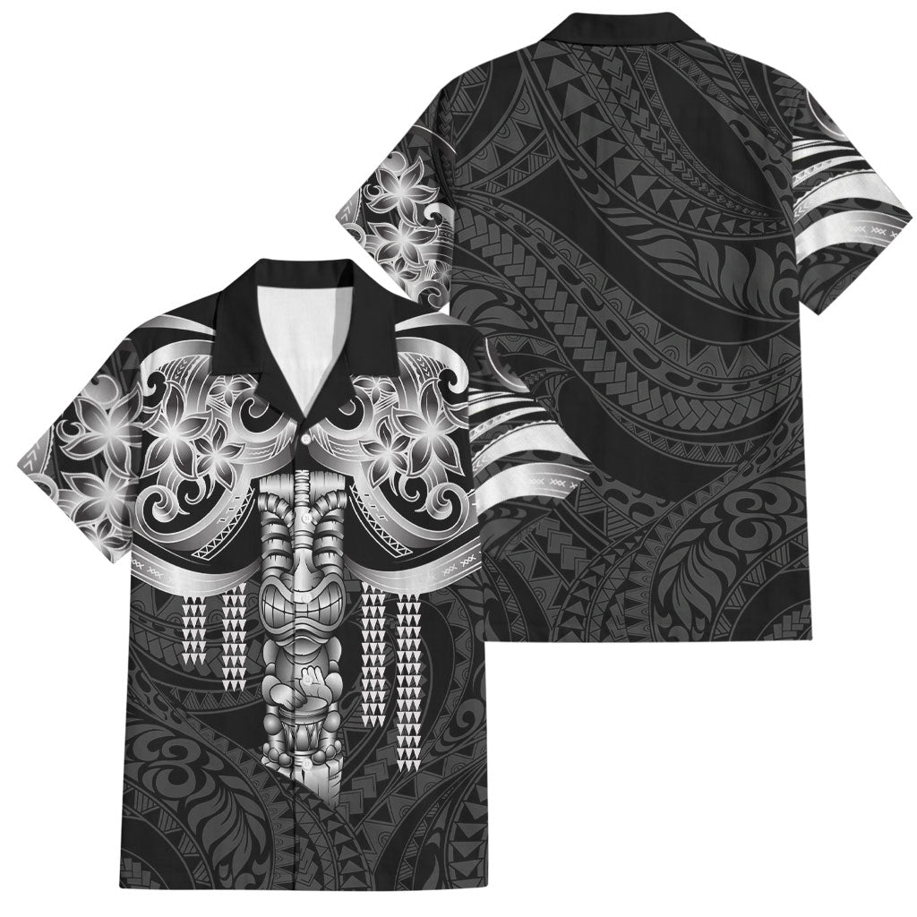 Tiki Drum Hawaii Family Matching Puletasi and Hawaiian Shirt Hawaiian Kakau Tattoo Style LT14 Dad's Shirt - Short Sleeve Black - Polynesian Pride