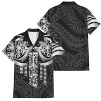 Tiki Drum Hawaii Family Matching Puletasi and Hawaiian Shirt Hawaiian Kakau Tattoo Style LT14 Dad's Shirt - Short Sleeve Black - Polynesian Pride