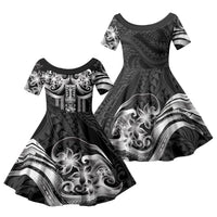 Tiki Drum Hawaii Family Matching Summer Maxi Dress and Hawaiian Shirt Hawaiian Kakau Tattoo Style LT14 Daughter's Dress Black - Polynesian Pride