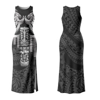 Tiki Drum Hawaii Family Matching Tank Maxi Dress and Hawaiian Shirt Hawaiian Kakau Tattoo Style LT14 Mom's Dress Black - Polynesian Pride