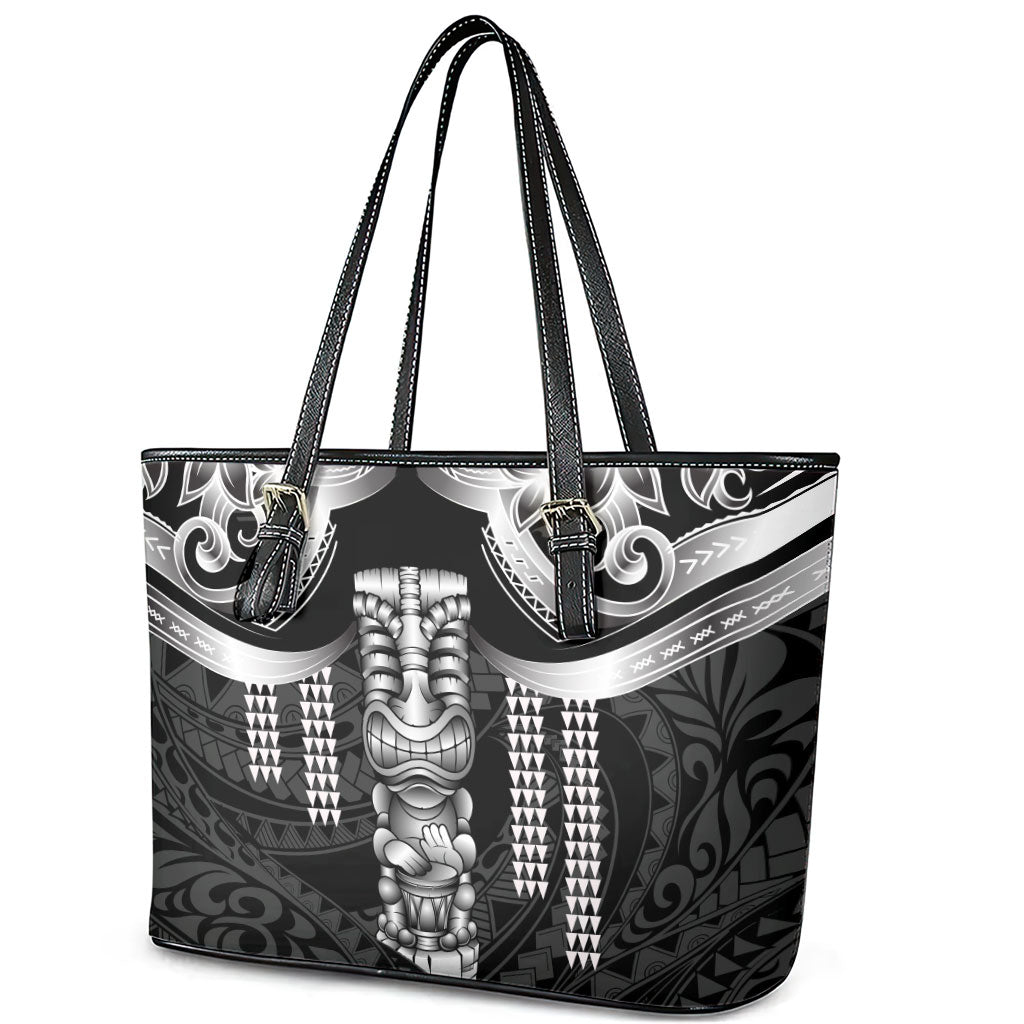 Tiki Drum Hawaii Leather Tote Bag Hawaiian Kakau Tattoo Style