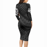 Tiki Drum Hawaii Long Sleeve Bodycon Dress Hawaiian Kakau Tattoo Style LT14 - Polynesian Pride