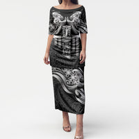 Tiki Drum Hawaii Puletasi Hawaiian Kakau Tattoo Style LT14 Long Dress Black - Polynesian Pride