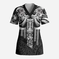 Tiki Drum Hawaii Scrub Top Hawaiian Kakau Tattoo Style LT14 Adult Black - Polynesian Pride