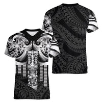 Tiki Drum Hawaii Women V-Neck T-Shirt Hawaiian Kakau Tattoo Style LT14 - Polynesian Pride