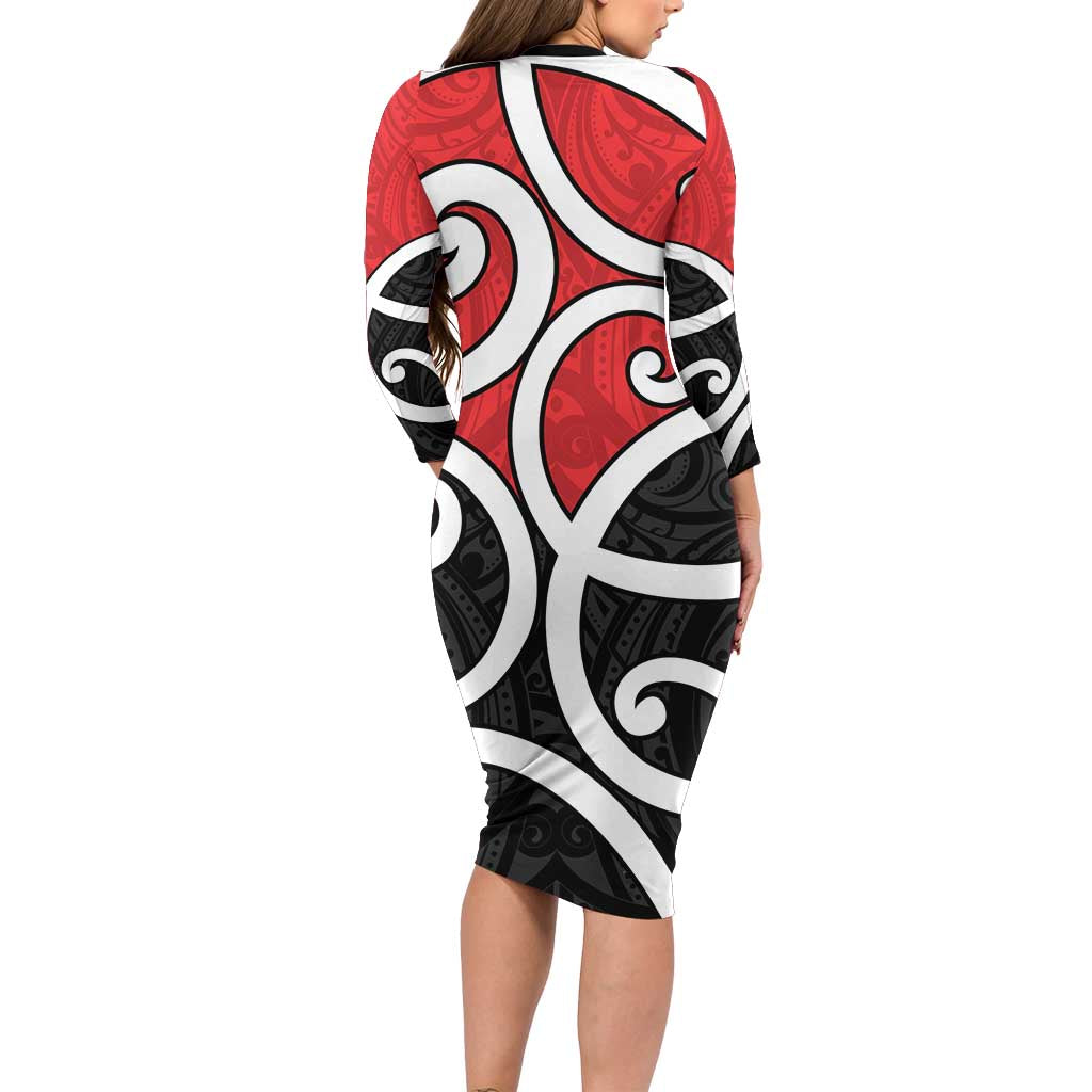 New Zealand Family Matching Long Sleeve Bodycon Dress and Hawaiian Shirt Maori Koru Tino Rangatiratanga Color - Polynesian Pride