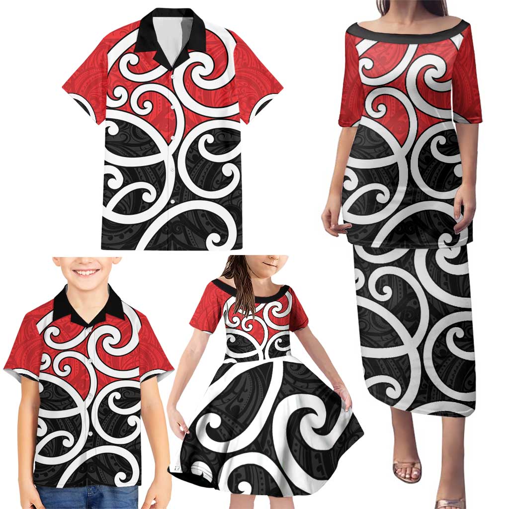 New Zealand Family Matching Puletasi and Hawaiian Shirt Maori Koru Tino Rangatiratanga Color - Polynesian Pride