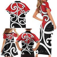 New Zealand Family Matching Short Sleeve Bodycon Dress and Hawaiian Shirt Maori Koru Tino Rangatiratanga Color - Polynesian Pride