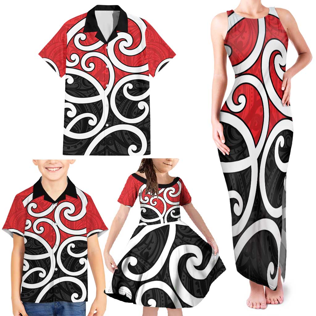 New Zealand Family Matching Tank Maxi Dress and Hawaiian Shirt Maori Koru Tino Rangatiratanga Color - Polynesian Pride