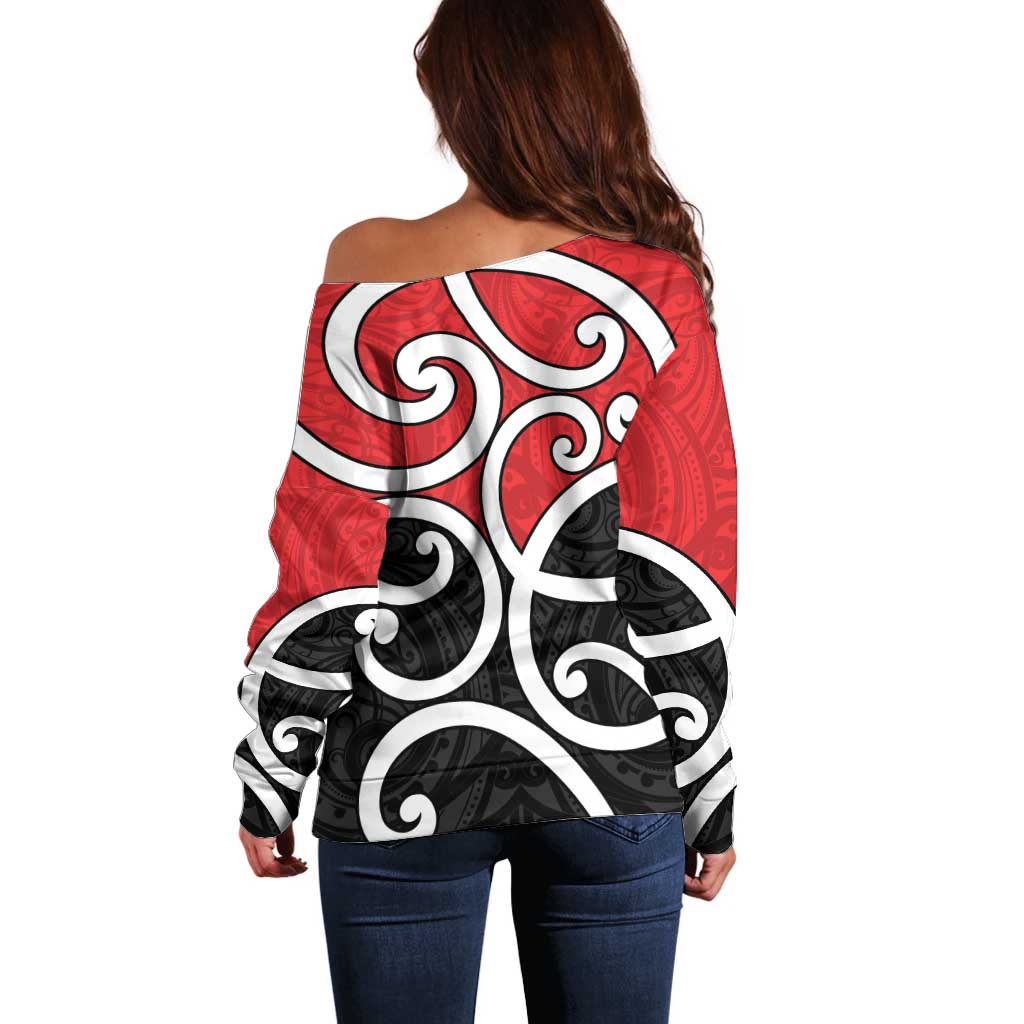 New Zealand Off Shoulder Sweater Maori Koru Tino Rangatiratanga Color - Polynesian Pride