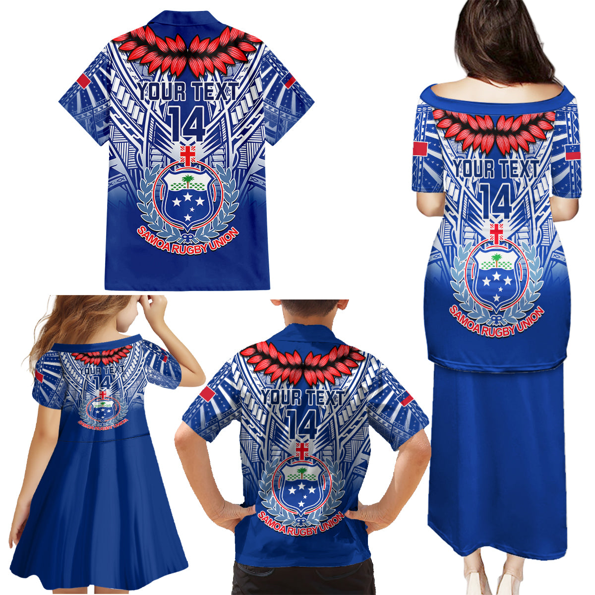 Custom Samoa Rugby Family Matching Puletasi Dress and Hawaiian Shirt 2023 Go Manu Samoa With Ula Fala Style LT14 - Polynesian Pride