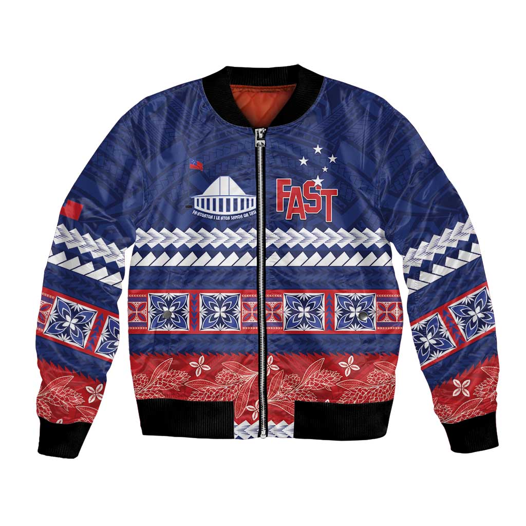 Personalised FAST Samoa Siapo Bomber Jacket Teuila Flowers Samoan Pattern - Polynesian Pride