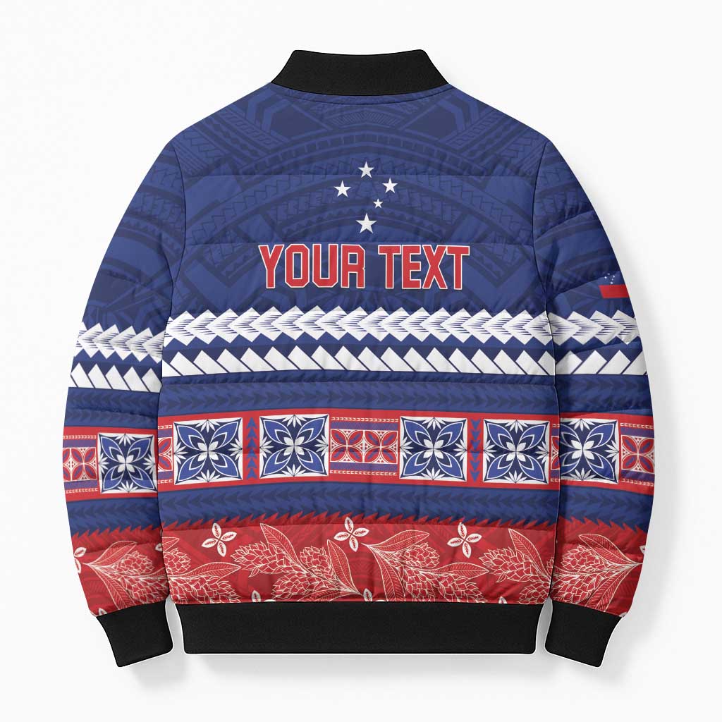 Personalised FAST Samoa Siapo Bomber Puffer Jacket Teuila Flowers Samoan Pattern LT14 - Polynesian Pride