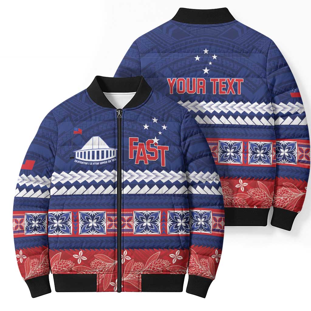Personalised FAST Samoa Siapo Bomber Puffer Jacket Teuila Flowers Samoan Pattern LT14 - Polynesian Pride
