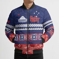 Personalised FAST Samoa Siapo Bomber Puffer Jacket Teuila Flowers Samoan Pattern LT14 - Polynesian Pride