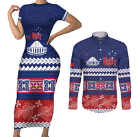 Personalised FAST Samoa Siapo Couples Matching Short Sleeve Bodycon Dress and Long Sleeve Button Shirt Teuila Flowers Samoan Pattern - Polynesian Pride