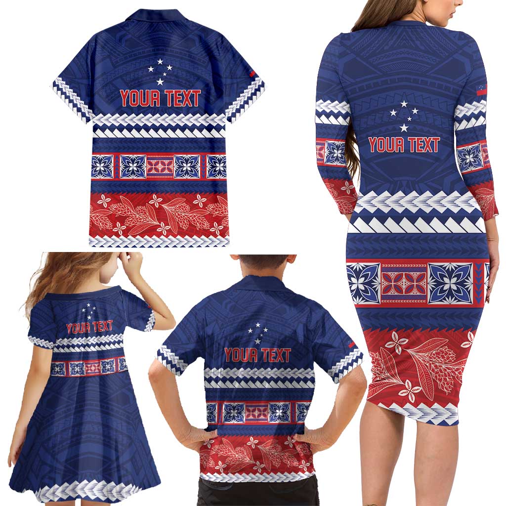 Personalised FAST Samoa Siapo Family Matching Long Sleeve Bodycon Dress and Hawaiian Shirt Teuila Flowers Samoan Pattern - Polynesian Pride
