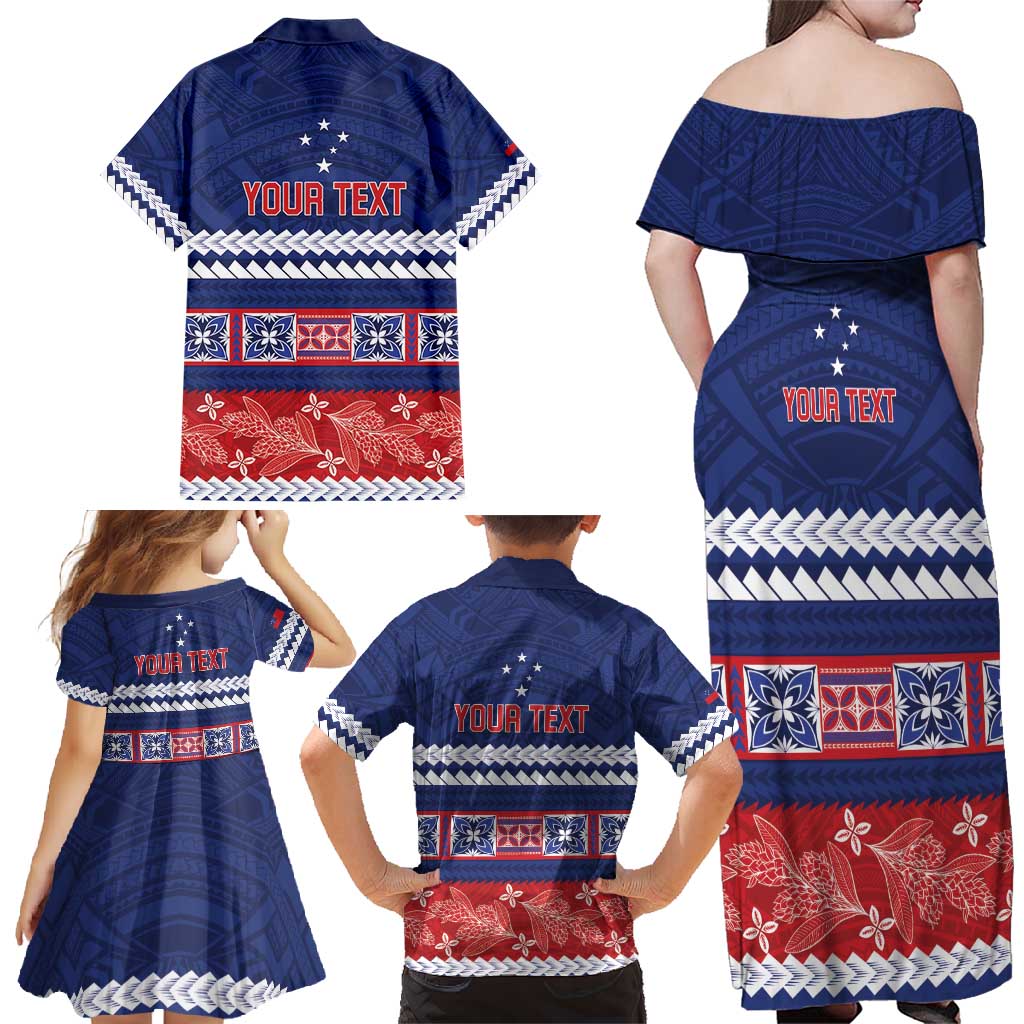 Personalised FAST Samoa Siapo Family Matching Off Shoulder Maxi Dress and Hawaiian Shirt Teuila Flowers Samoan Pattern - Polynesian Pride