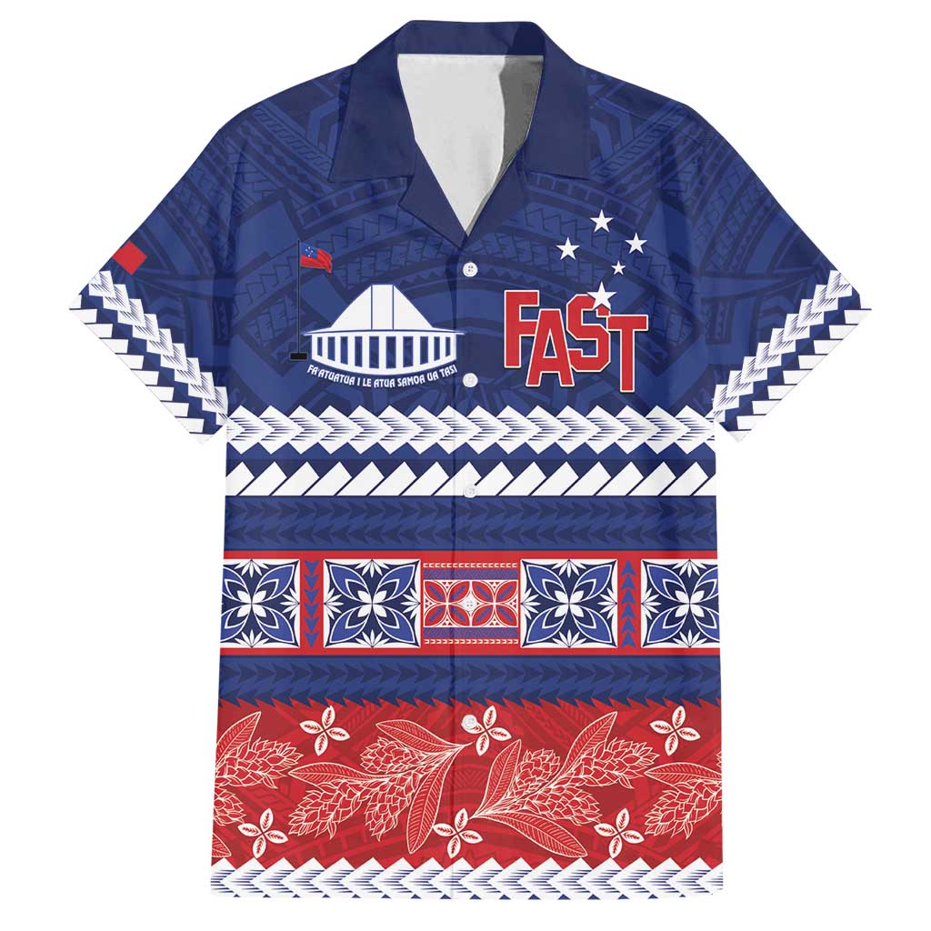 Personalised FAST Samoa Siapo Family Matching Puletasi and Hawaiian Shirt Teuila Flowers Samoan Pattern LT14 Dad's Shirt - Short Sleeve Blue - Polynesian Pride