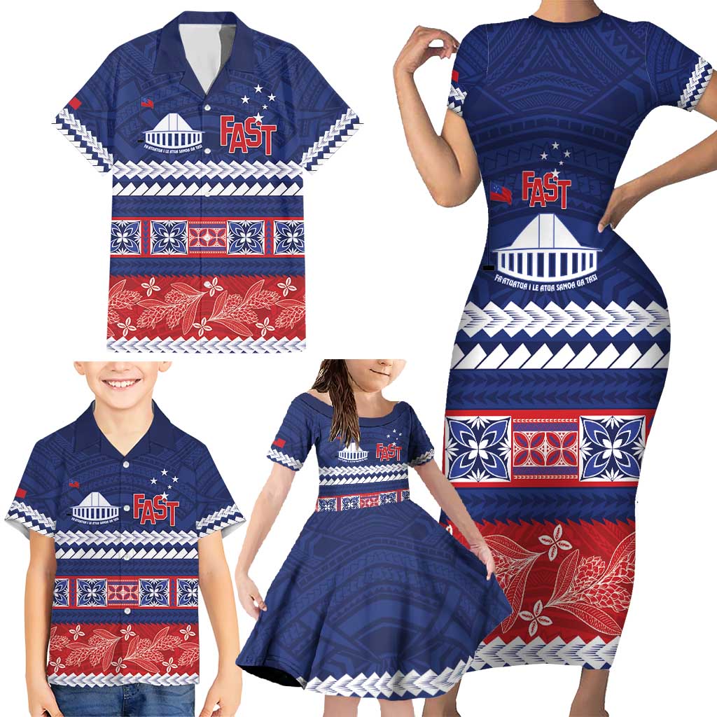 Personalised FAST Samoa Siapo Family Matching Short Sleeve Bodycon Dress and Hawaiian Shirt Teuila Flowers Samoan Pattern - Polynesian Pride