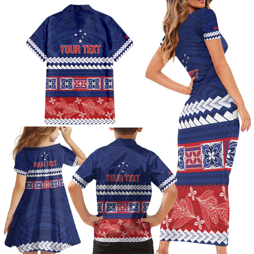 Personalised FAST Samoa Siapo Family Matching Short Sleeve Bodycon Dress and Hawaiian Shirt Teuila Flowers Samoan Pattern - Polynesian Pride