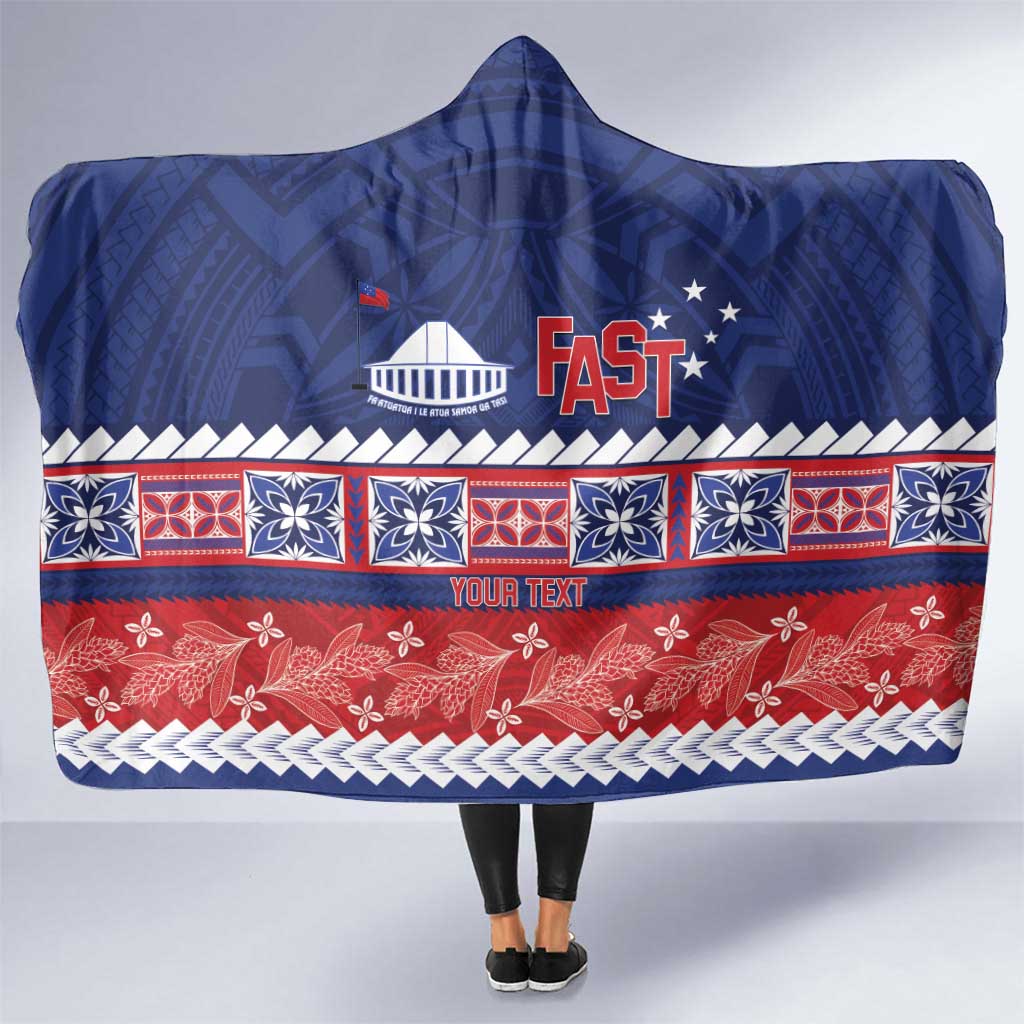Personalised FAST Samoa Siapo Hooded Blanket Teuila Flowers Samoan Pattern LT14 One Size Blue - Polynesian Pride