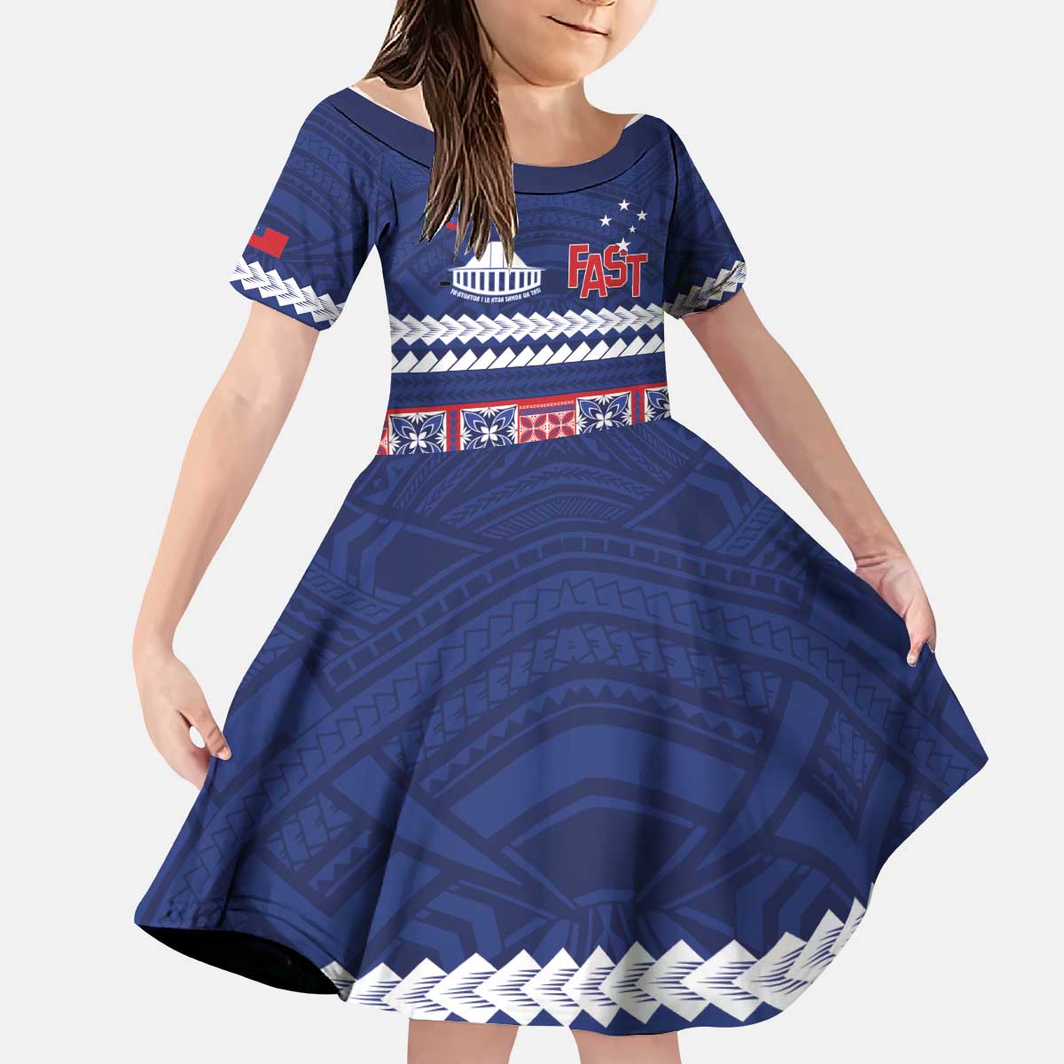Personalised FAST Samoa Siapo Kid Short Sleeve Dress Teuila Flowers Samoan Pattern LT14 KID Blue - Polynesian Pride
