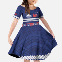 Personalised FAST Samoa Siapo Kid Short Sleeve Dress Teuila Flowers Samoan Pattern LT14 KID Blue - Polynesian Pride