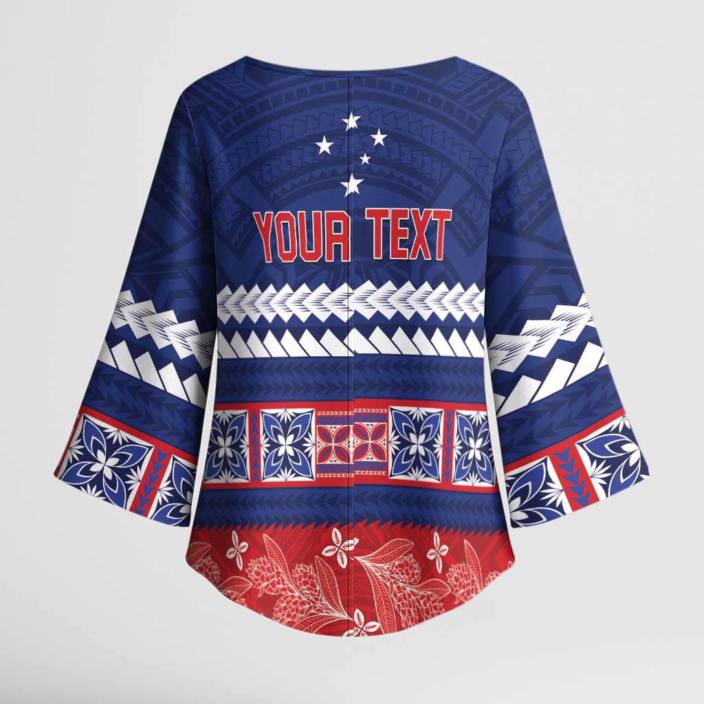 Personalised FAST Samoa Siapo Kimono Sleeve Blouse Teuila Flowers Samoan Pattern - Polynesian Pride