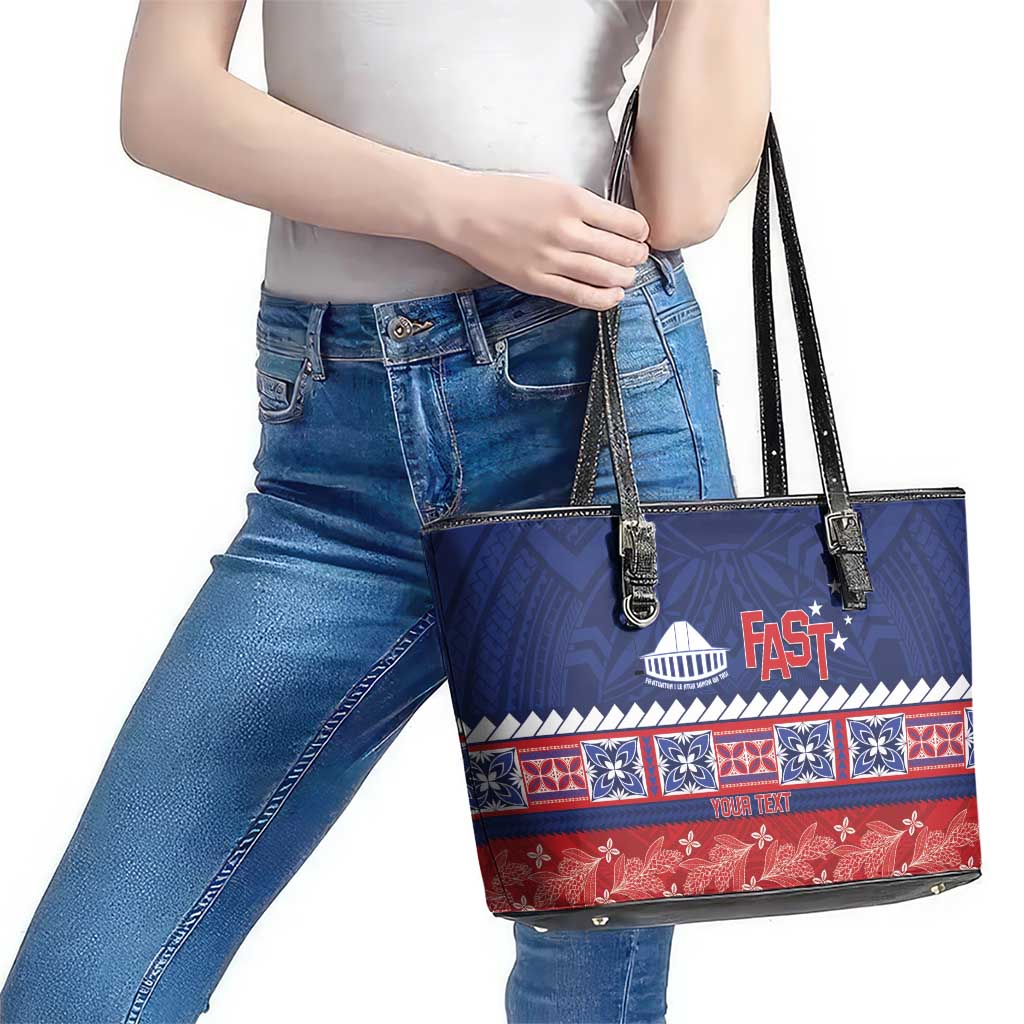 Personalised FAST Samoa Siapo Leather Tote Bag Teuila Flowers Samoan Pattern - Polynesian Pride