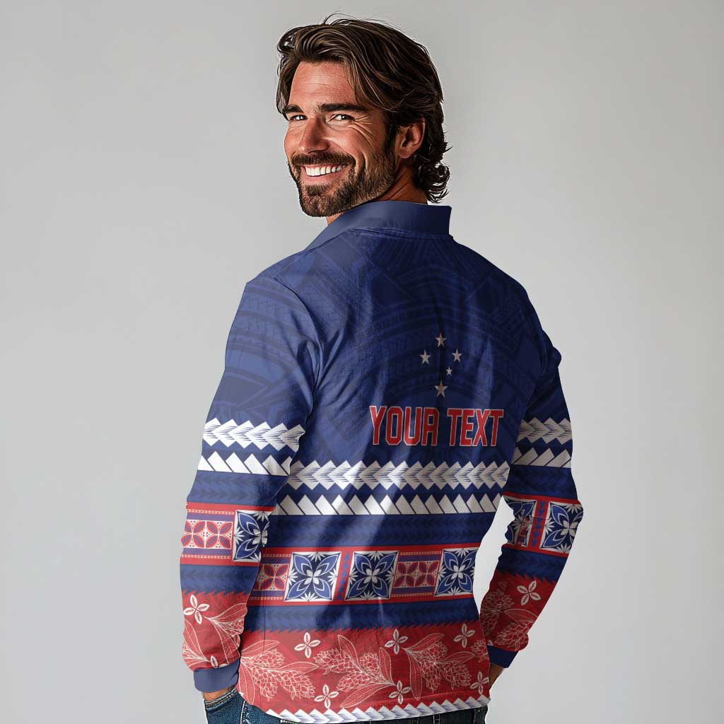 Personalised FAST Samoa Siapo Long Sleeve Polo Shirt Teuila Flowers Samoan Pattern LT14 - Polynesian Pride