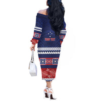 Personalised FAST Samoa Siapo Off The Shoulder Long Sleeve Dress Teuila Flowers Samoan Pattern - Polynesian Pride